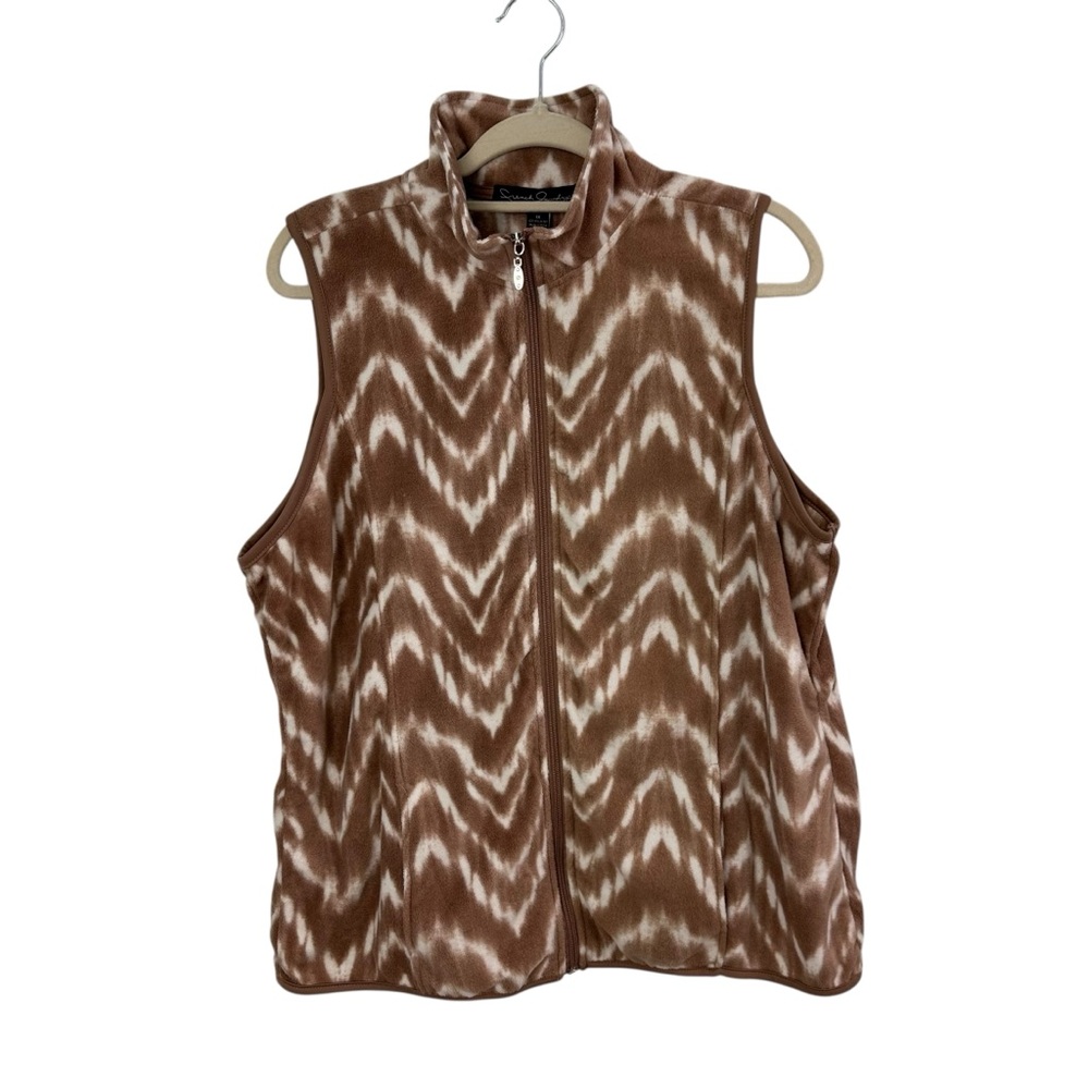 French Laundry Woman Size 1X Zip up Tan and Cream Vest Zig Zag Chevron Pattern